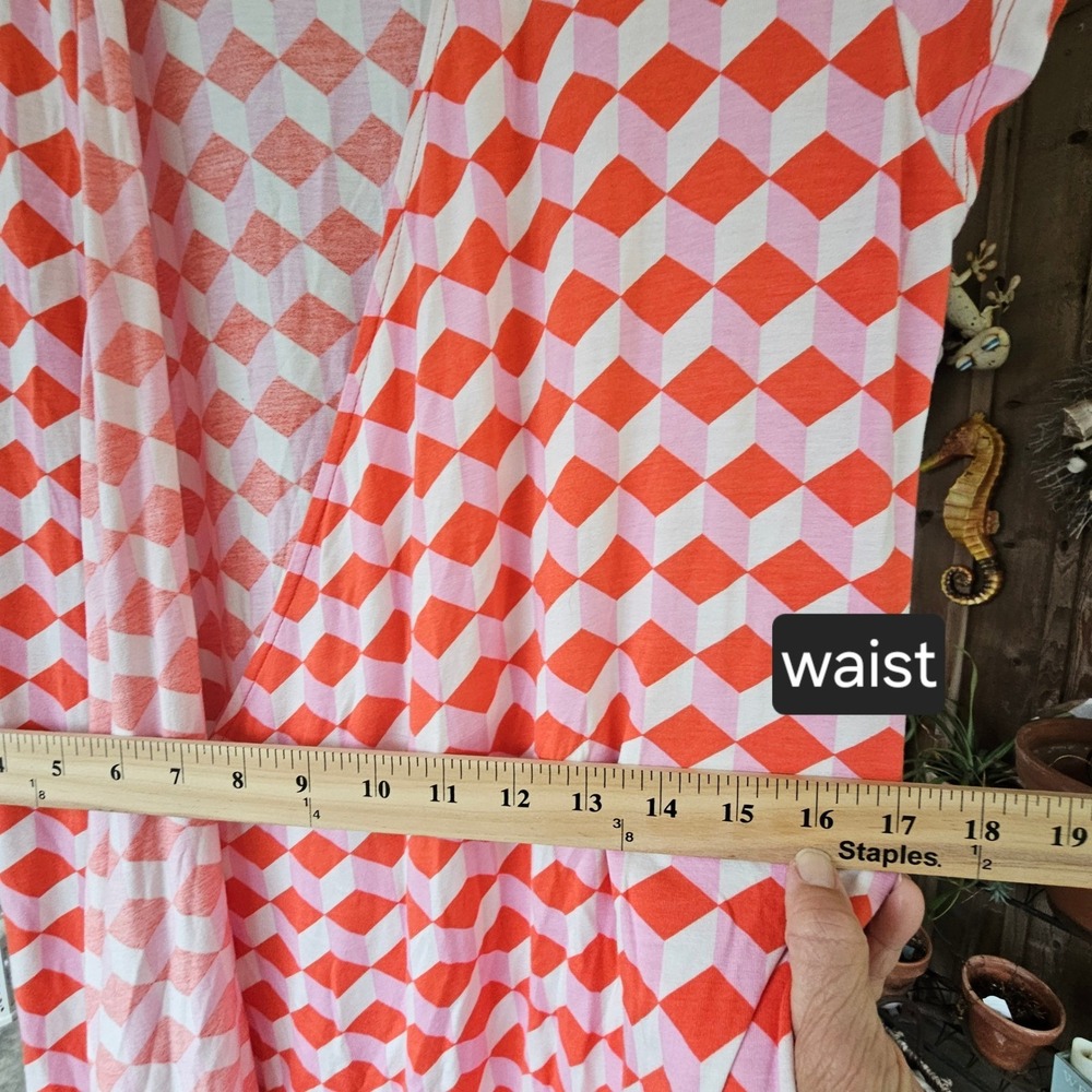 Boden Minimalist Red Pink Geometric Print Jersey Wrap Midi Dress US 12R UK 16R - Picture 8 of 8